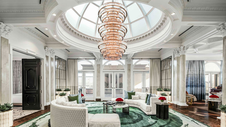 The courtyard lounge of the Colosseum Presidential Villas at Caesars Palace features skylight and terrace views.