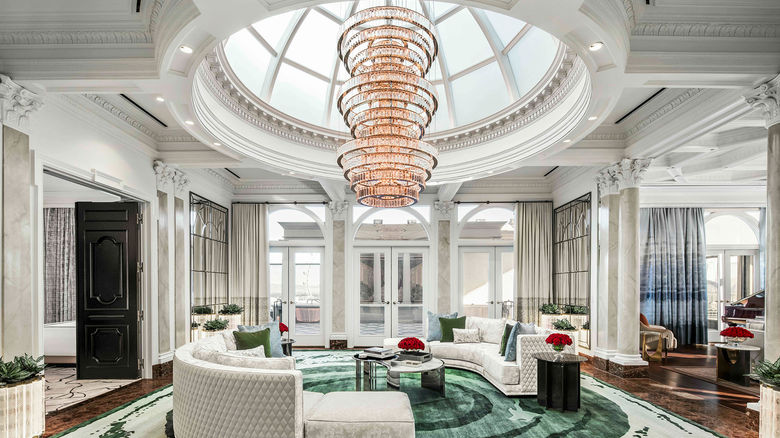 The courtyard lounge of the Colosseum Presidential Villas at Caesars Palace features skylight and terrace views.