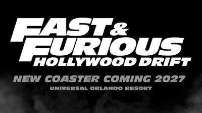 Teaser art for Fast & Furious: Hollywood Drift, an outdoor coaster coming to Universal Studios Florida in 2027.