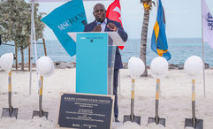 Bahamian Prime Minister Philip Davis in 2021, at the groundbreaking of the Marine Conservation Center at MSC Cruises' Ocean Cay.