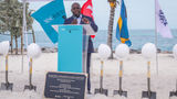 Bahamian Prime Minister Philip Davis in 2021, at the groundbreaking of the Marine Conservation Center at MSC Cruises' Ocean Cay.