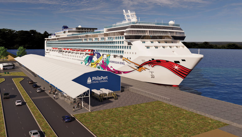 A rendering of the Norwegian Jewel and Philadelphia's new cruise terminal.