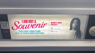 Inter-terminal tram cars at Harry Reid Airport in Las Vegas feature new messages to create more awareness about human trafficking.