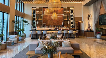 The  lobby at Unico 20º 105º is where guests are greeted by their private butlers.