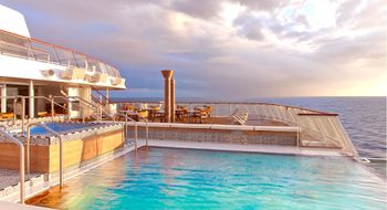 The Aquavit Terrace and aft infinity pool on Viking ocean ships.